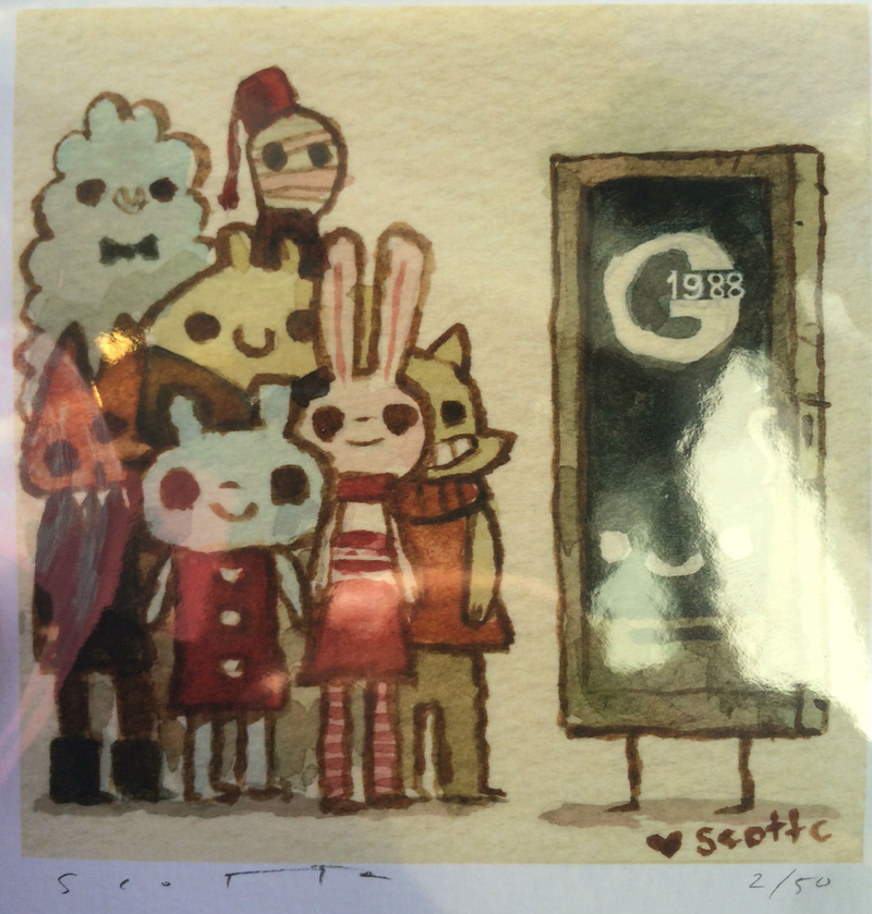 The free giveaway for fans waiting for this art show. It’s of people waiting in line at the gallery and, you can see by the number, I was #2.